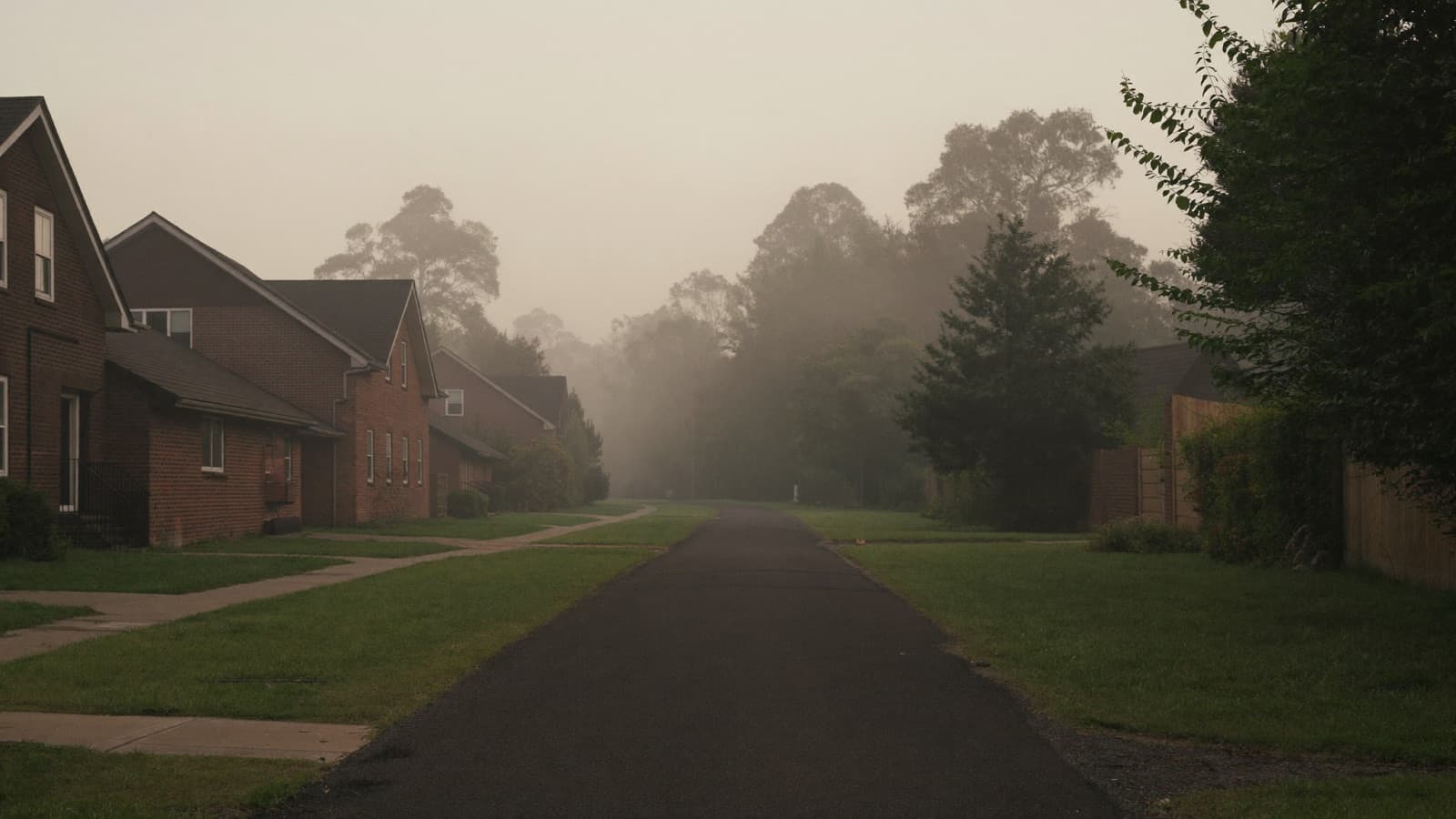 A quiet suburban street of Australian houses at dawn, soft light on the rooftops.